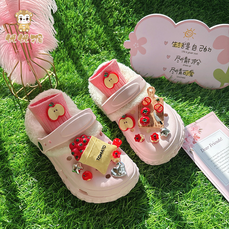 女童冬季加绒洞洞鞋可拆卸内胆冬天儿童棉拖鞋外穿女款2025年新款