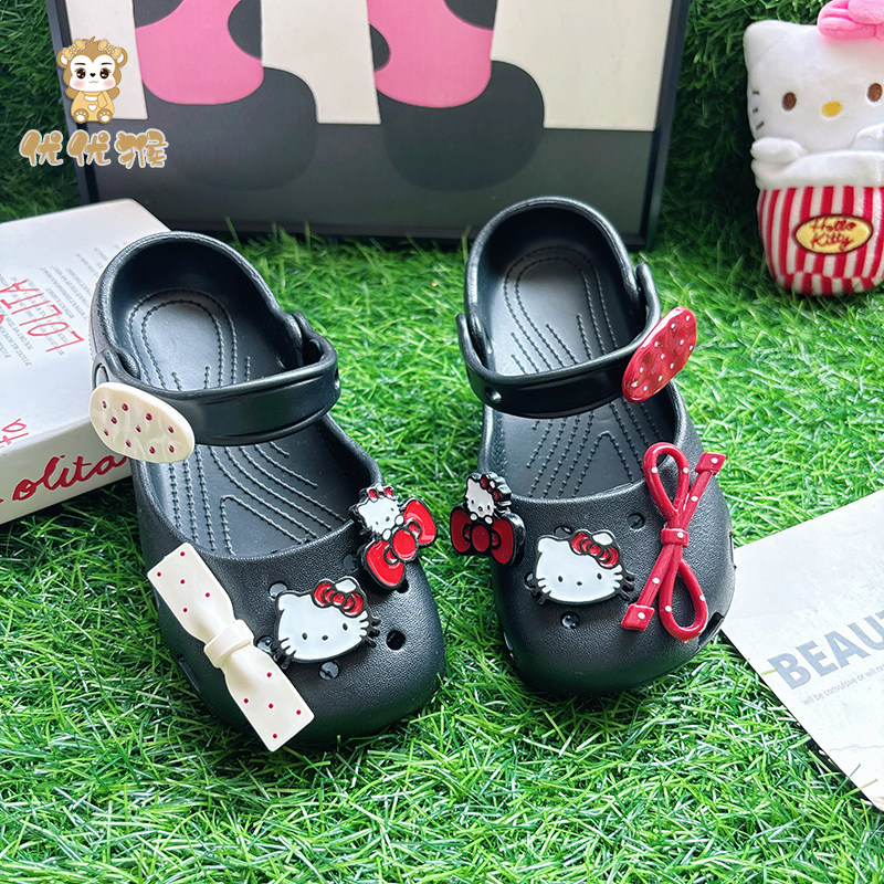 女童黑色芭蕾洞洞鞋新款拖鞋外穿图片