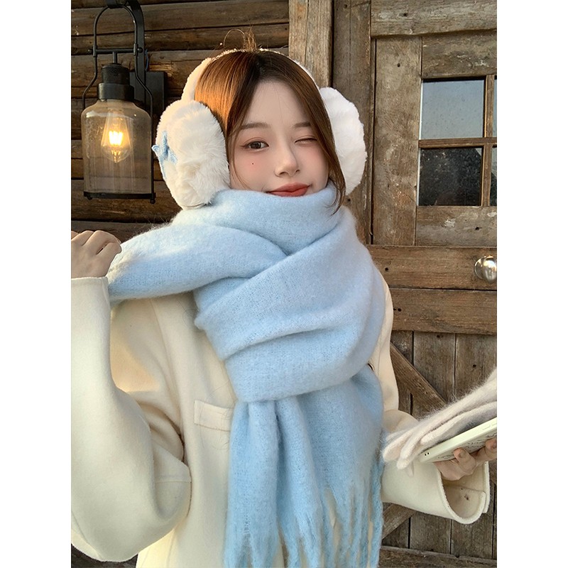 奶呼呼蓝色围巾女冬季韩