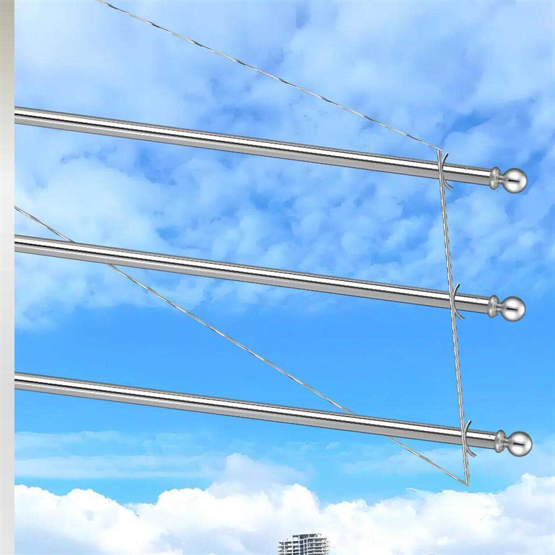 304不锈钢晾衣架加厚加长带钩子阳台晒被子防风晒衣架室内挂式杆