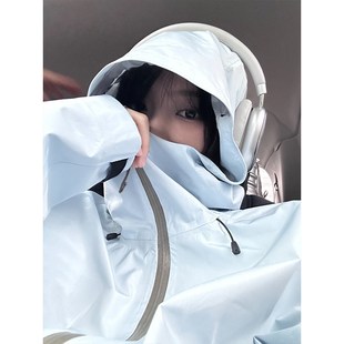 全热封胶以太蓝硬壳冲锋衣外套女2024春秋冬户外防风防水滑雪服男