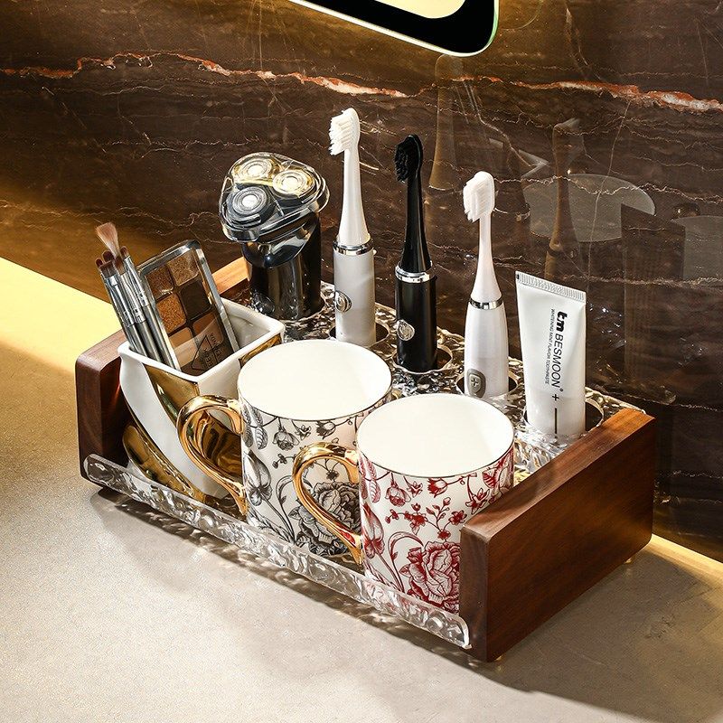 法式漱口杯陶瓷情侣轻奢洗漱台面牙缸刷牙杯中古风牙刷置物架套装