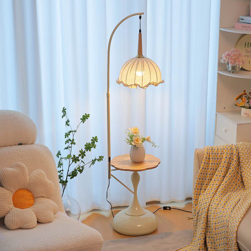法式奶油风落地灯客厅沙发边几原木置物架一体卧室床头柜氛围台灯