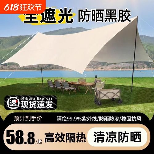 黑胶天幕帐篷户外便携式露营遮阳加厚防晒涂层野营防雨水大遮阳棚