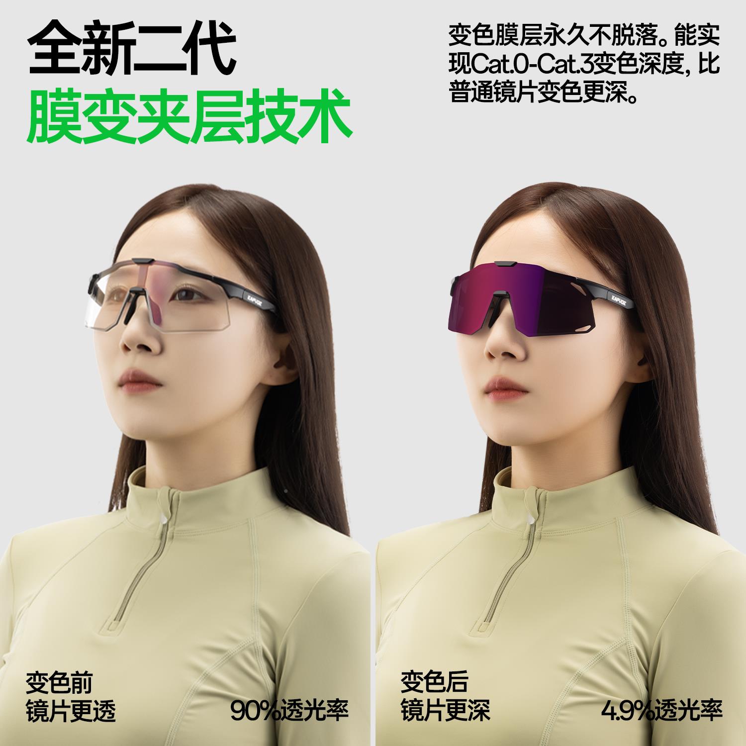KAVOE卡普沃无膜变色骑影P行眼镜马拉松跑步K347膜变步登山运徒动