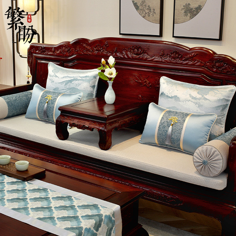 新中式红木沙发坐垫古典罗汉床垫子五件套高档乳胶棕四季通用定制
