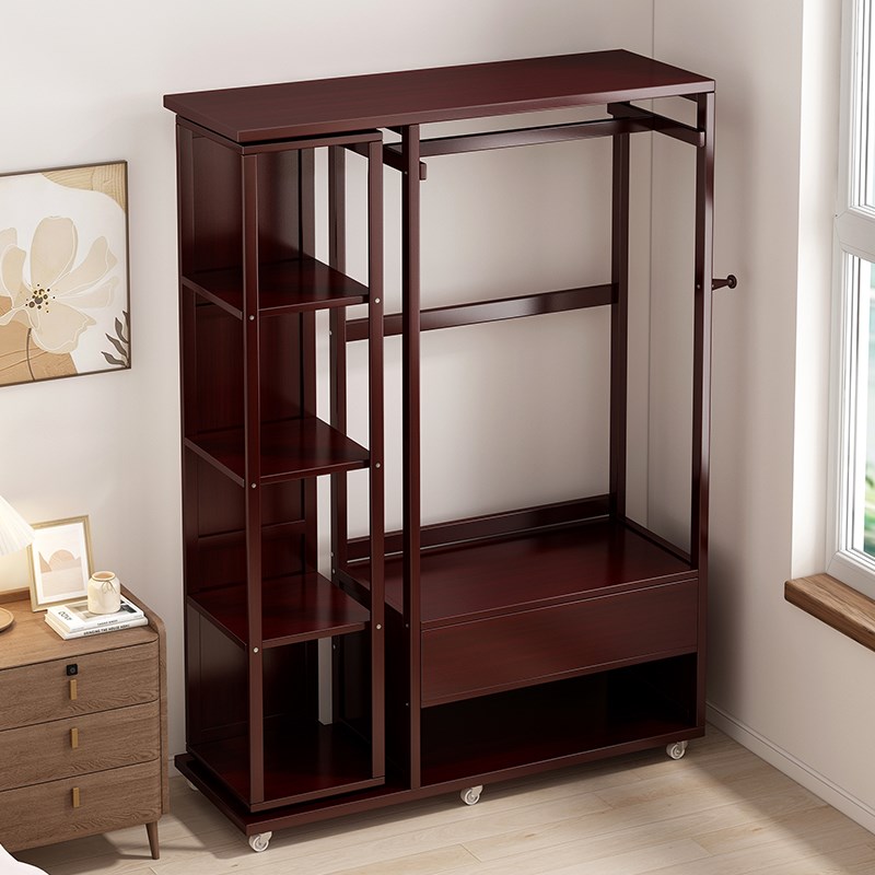 实木穿衣镜衣帽架组合整套多功能挂衣架子带抽屉收纳柜落地全身镜