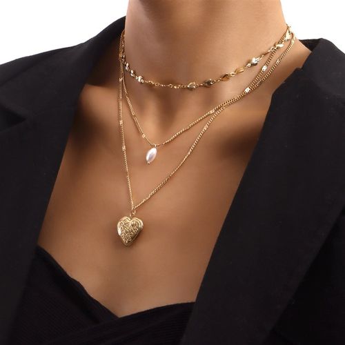 Sky星辰家新世纪风格老心开顶项链多层女士复古三层项链