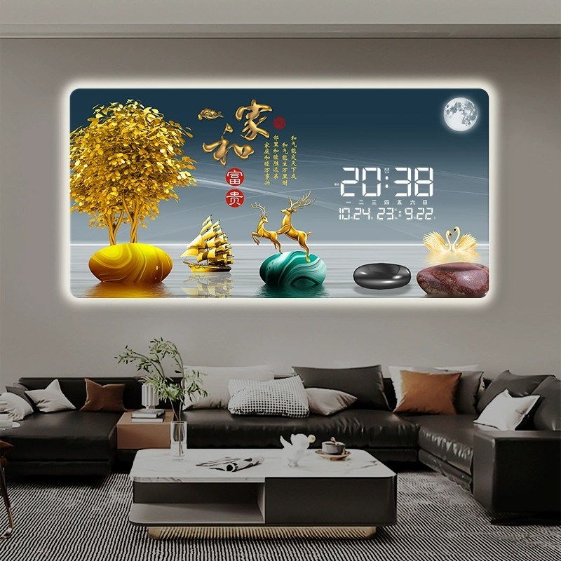 2025新款简约现代装饰画挂钟客厅家用插电款LED数显万年历电子钟