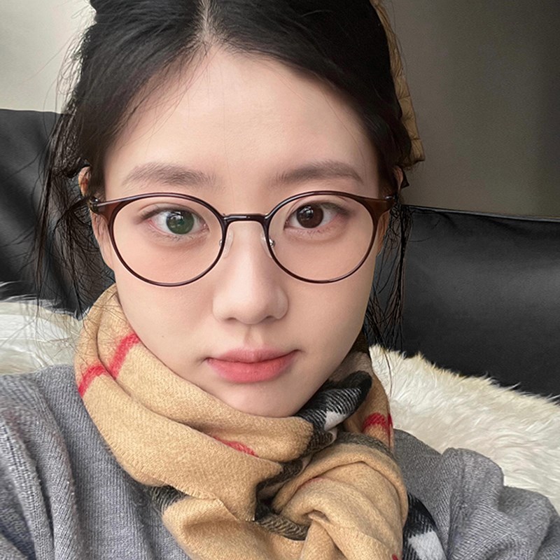 超轻小圆框眼镜女栗子棕近视有度数可配素颜小脸眼睛框镜架女