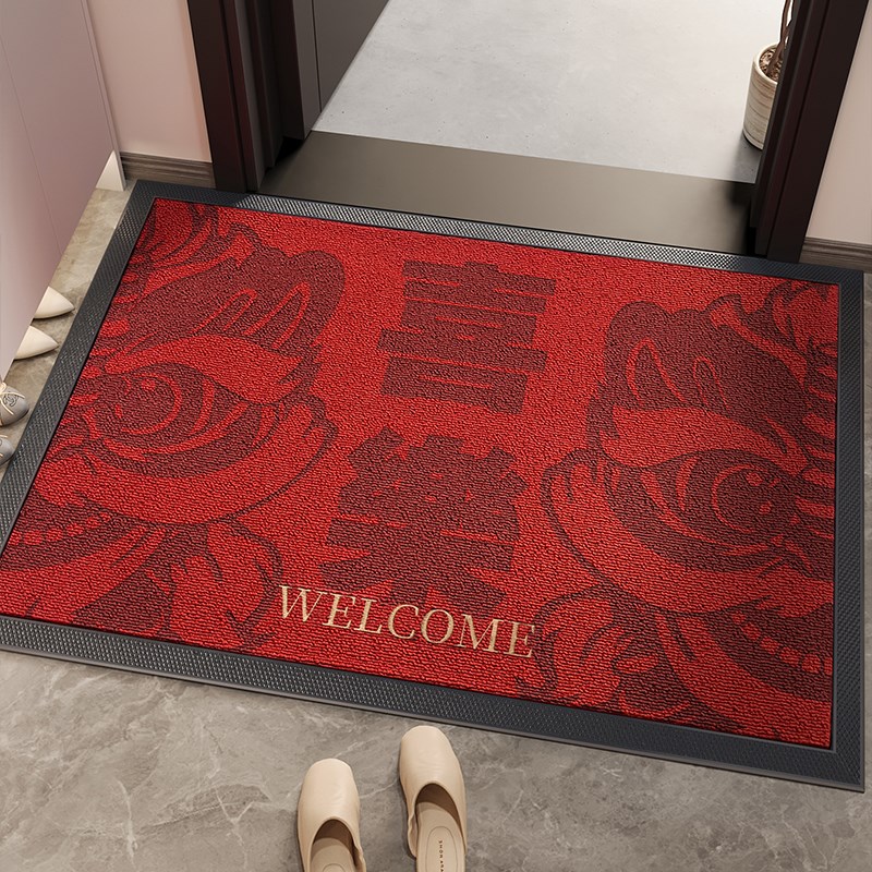 入户门地垫红色喜庆大门口进门脚垫玄关耐脏防滑地毯蛇年新年门垫
