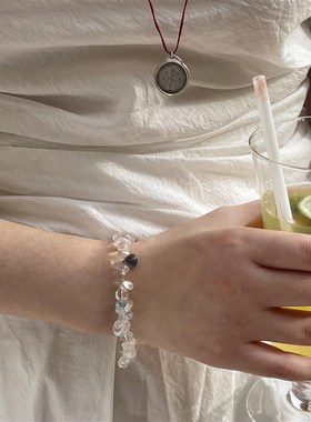 小众设计夏日贝壳度假风清凉感天然白水晶彩色宝石不规则串珠手链