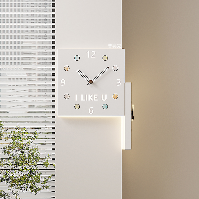 2023新款现代客厅挂钟家用转角简约饭厅装饰钟表双面时钟创意挂表