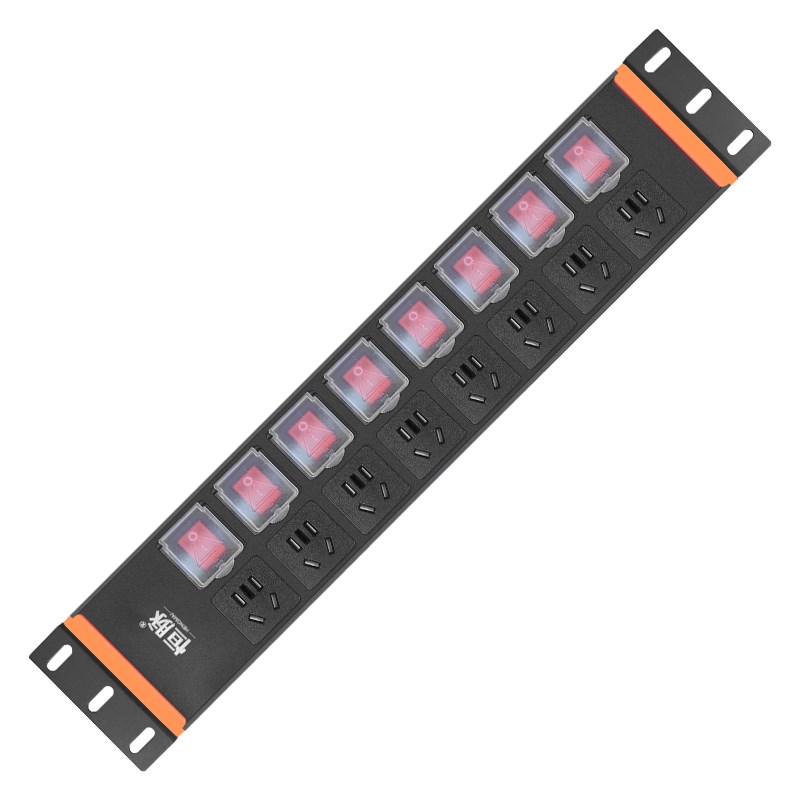 机柜PDU插座独立开关鱼缸插排插8位工业拖接线板定制