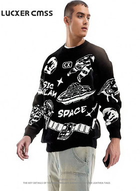 LUKER CMSS高街潮牌印花休闲百搭男女同款宽松少数民族风卫衣