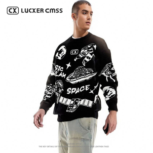 LUKER CMSS高街潮牌印花休闲百搭男女同款宽松少数民族风卫衣