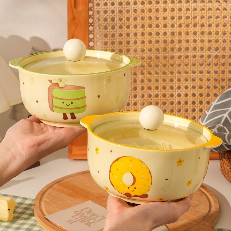 茶语甜心可爱泡面碗带盖双耳泡面碗个人专用釉下彩陶瓷泡面碗套装,餐饮具,泡面碗,淘宝优惠券,粉丝福利购,淘宝优惠卷