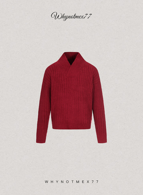 【序77新款】设计感圣诞红色V领针织毛衣喜庆宽松慵懒气质上衣