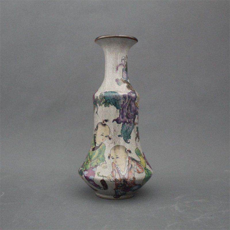 景德镇古董陶瓷干隆粉彩娃娃玩画花瓶家居装饰陈列柜摆件收藏古瓷