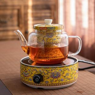 网红茶具蒸煮茶壶陶瓷电陶炉耐热蒸汽壶家用 珐琅彩玻璃煮茶器套装
