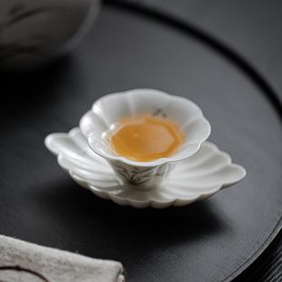 夏禾茶具手工白瓷花口茶杯纯手绘兰花主人杯家用单品茗杯功夫茶具