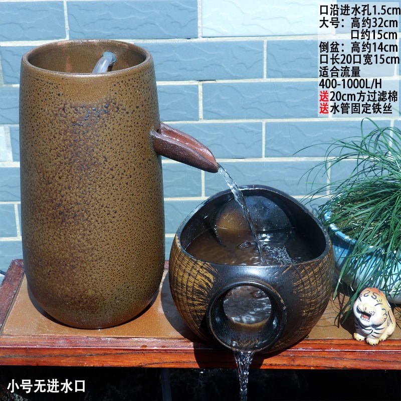 流水瀑布a循环增氧过滤复古流水缸古法养鱼流水罐陶瓷切割过滤器