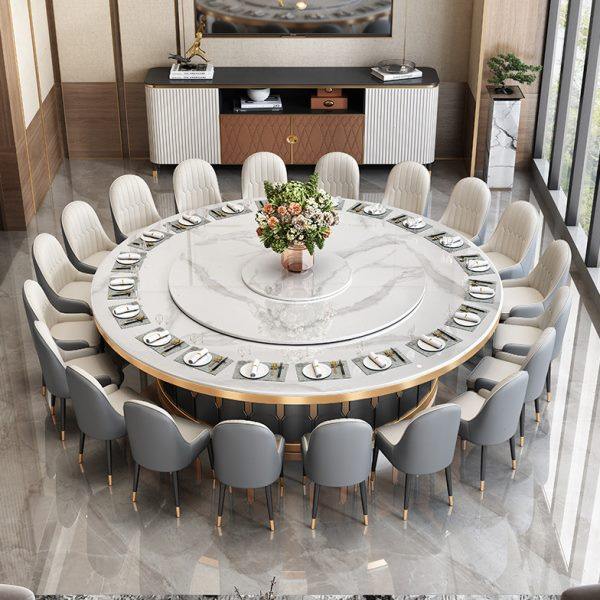 酒店电动岩板餐桌椅组合商用会所饭店包厢15人带转盘电磁炉大圆桌,住宅家具,岩板餐桌,淘宝优惠券,粉丝福利购,淘宝优惠卷