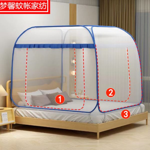 蚊帐蒙古包免安装家用折叠1.5m双人床三开门1.8m宿舍单人1.2m防摔