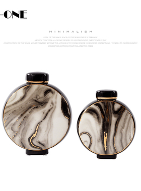 新中式客厅样板房摆件博古架陶瓷储物G罐摆设轻奢大理石纹软装饰