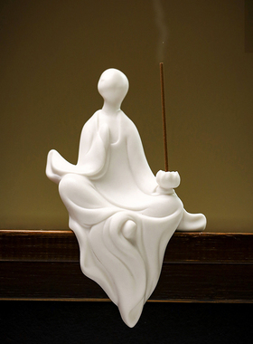 禅意无相佛陶h瓷小和尚线香插香器创意新中式茶厅白瓷人物摆件