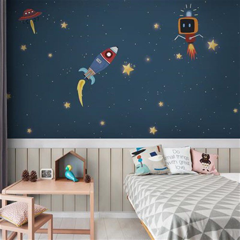 儿童房墙纸男孩卡通卧室墙布太空主题壁纸壁画定制壁布墙面装饰,家装主材,定制壁画,淘宝优惠券,粉丝福利购,淘宝优惠卷