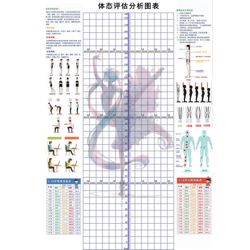 可定制体态评估表青少年艺术培训身高站姿体测表儿童形体评估图表