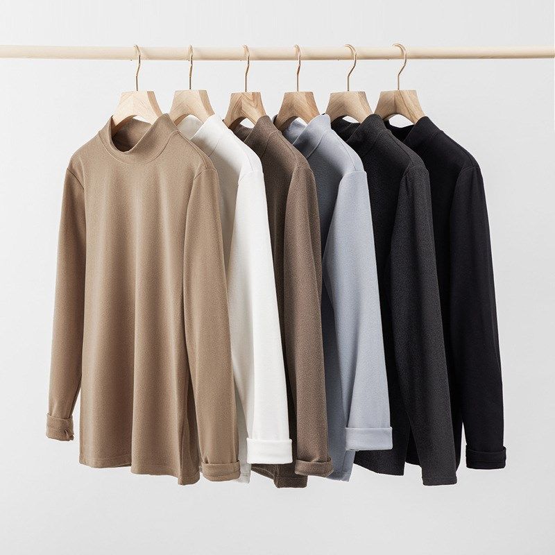 双面德绒打底衫男秋冬季保暖内衣加绒加厚白色内搭男士长袖T恤潮