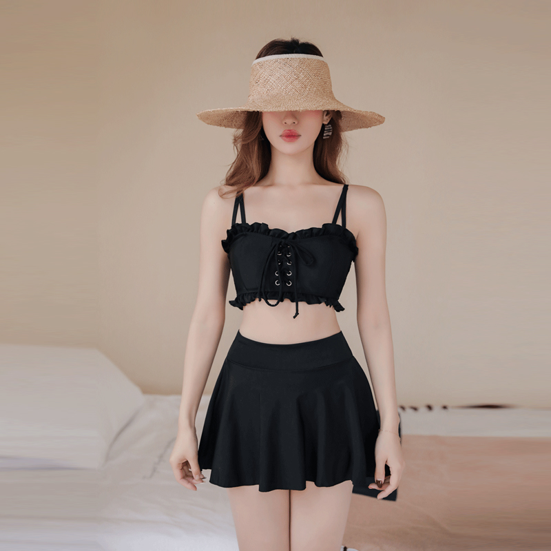 泡温泉泳衣女分体裙式两件式平角保守学生泳衣遮肚显瘦女士泳衣