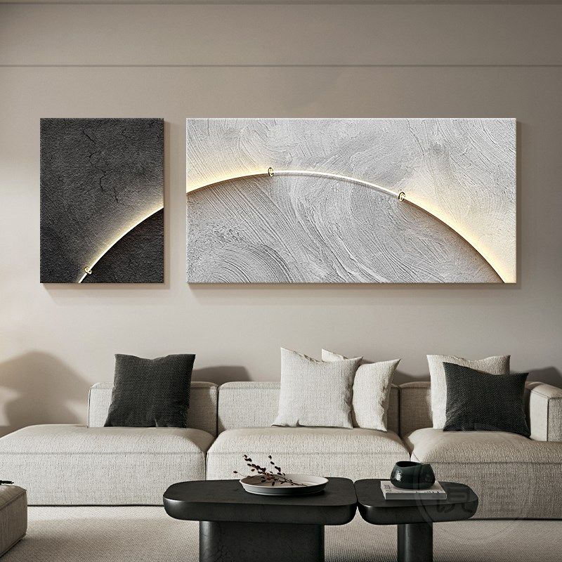 现代简约客厅装饰画极简两联挂画高级感原木奶油风沙发背景墙壁画