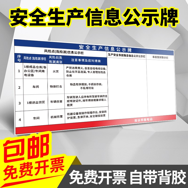 安全生产信息公示牌标识标志牌墙贴企业仓库车间办公区事故隐患信