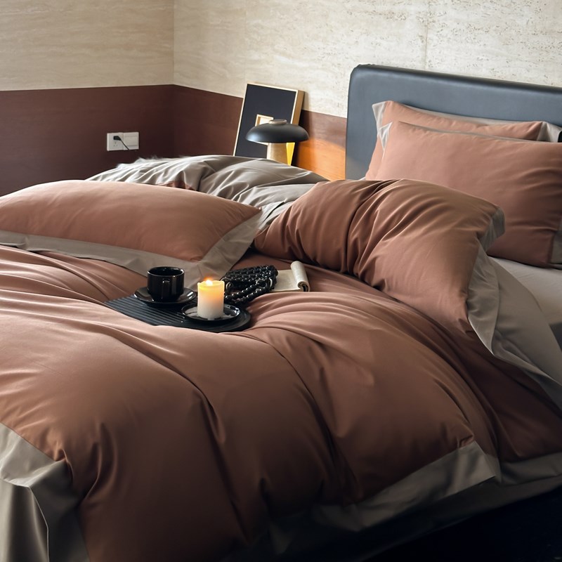 秋冬简约120支磨毛纯色四件套加厚长绒棉被套床单笠1.8m床品