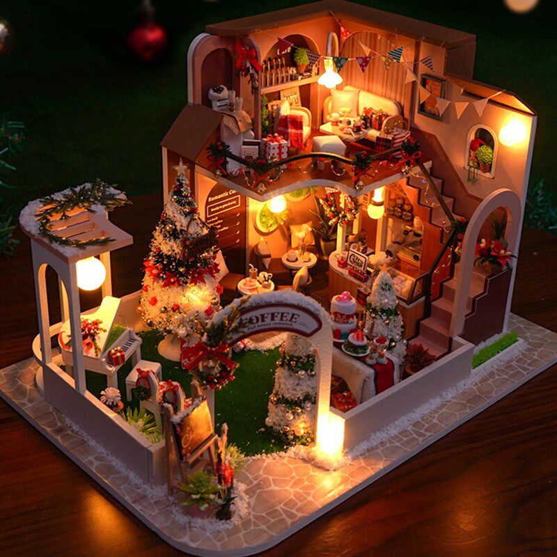 圣诞节diy小屋手工拼装房子别墅微缩场景模型积木玩具圣诞礼物女