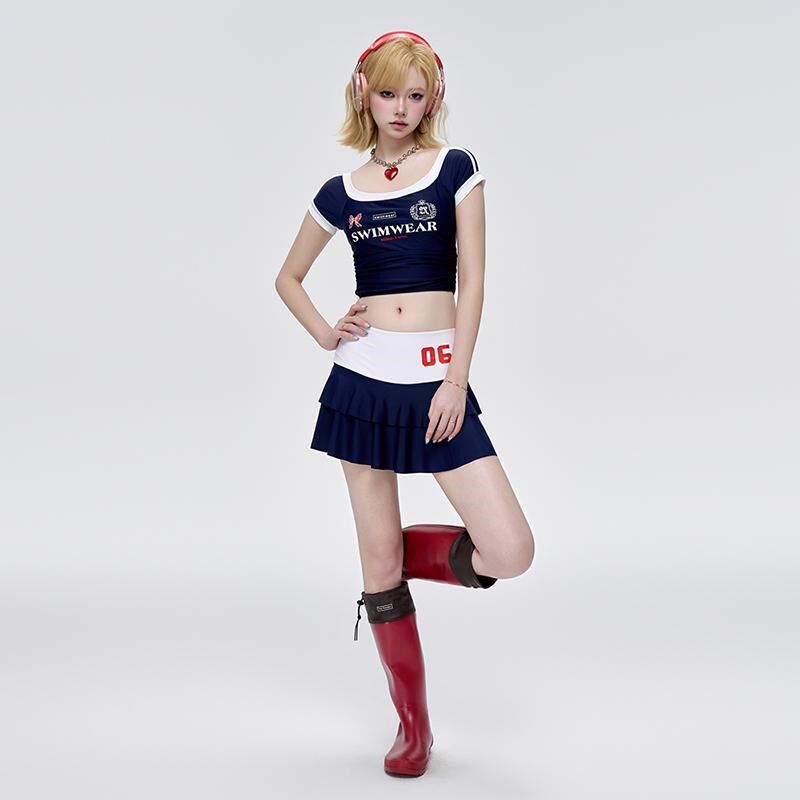2025泳衣女新款爆款分体裙式学院风保守显瘦绝美少女泡温泉游泳装