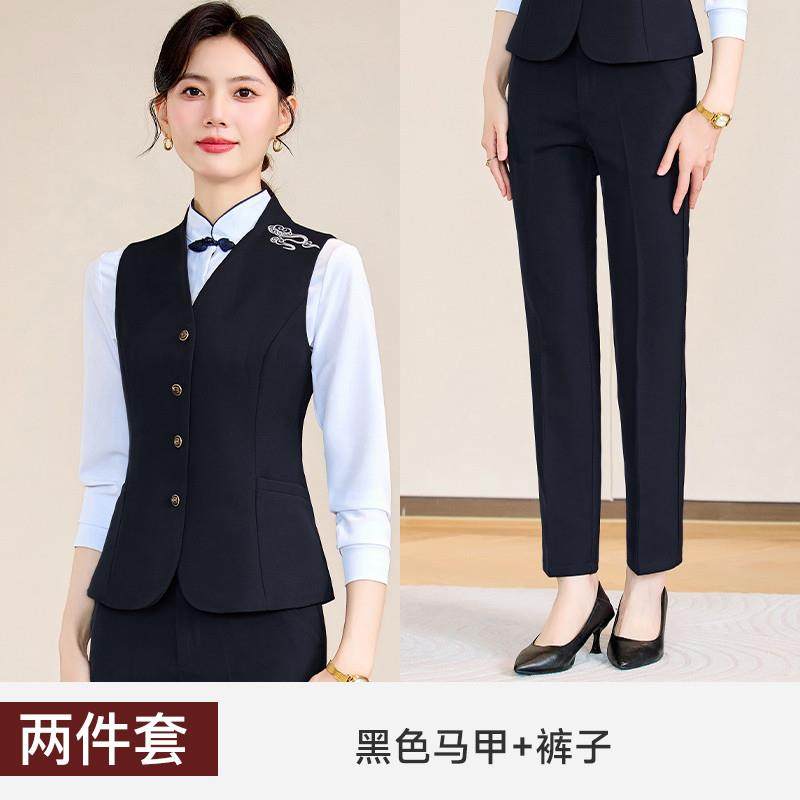 马甲套装女职业装新款工装背心西装内搭马夹祥云中国风坎肩工作服
