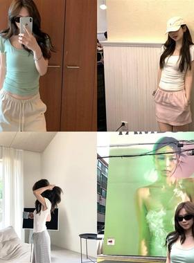 大减价Zzpalette Oxygen Factor Pure Desire小飞袖方领纯色短袖t