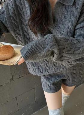 高级感法式灰色毛衣针织连衣裙子早秋季2025年新款小个子套装短裙