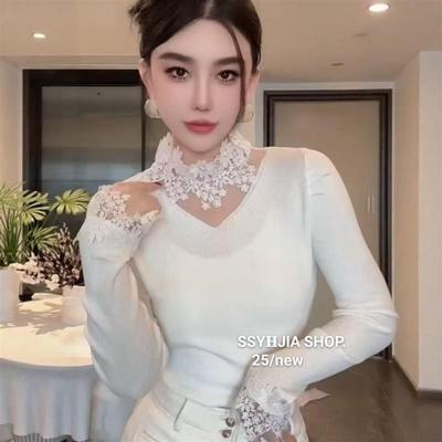 气质宫廷风蕾丝花边泡泡袖