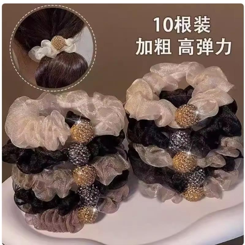 Y2025加油欧根纱水钻头绳女三十气质扎头发绳级感