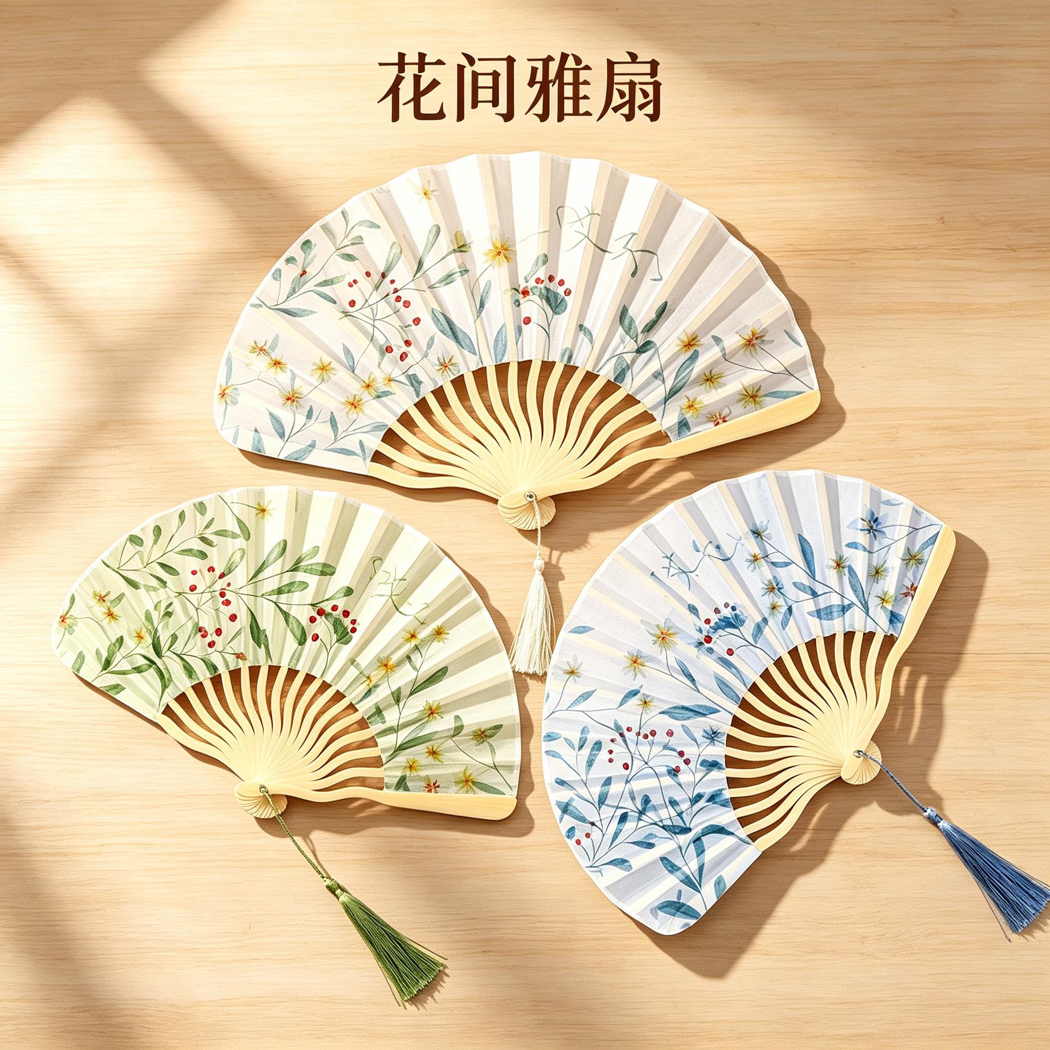 新中式古风折叠扇子女夏季随身可携式折扇中国风旗袍汉服拍照贝壳
