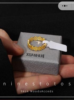 悻坪精选好物铜钱戒指高级感轻奢男女士素圈金色指环聚财钛钢对戒