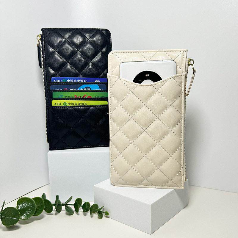 女人的长皮革图案菱形钱包拉炼大容量卡片持有人钞票袋简单的小香