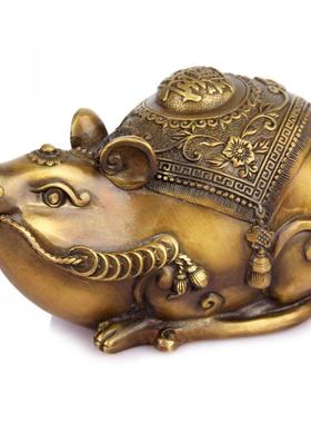 厚德居 卡通铜老鼠摆件 招字鼠摆件 十二生肖鼠摆件 财鼠摆件