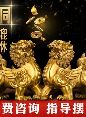 铜貔貅摆件一对铜大小号皮休客厅办公室桌面开业礼品摆件