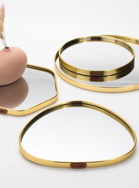 小西家北欧风轻奢金色镜面托盘家居首饰盘收纳盘香薰摆盘装饰摆件